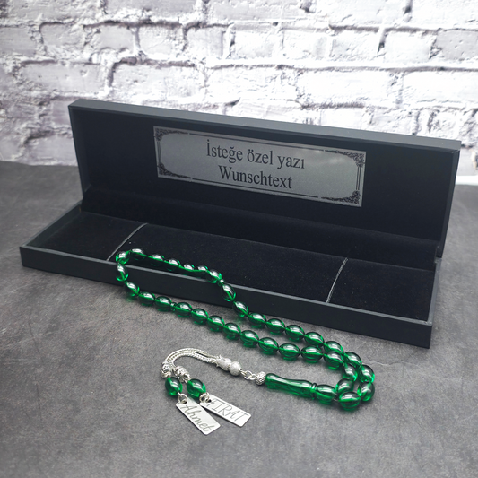 Kehribar Tesbih / Sikma Tesbih Kutulu İsim Yazılı