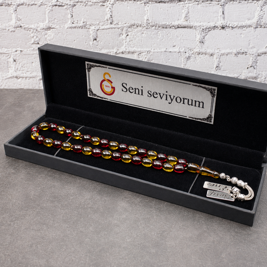 Kehribar Tesbih / Sikma Tesbih Kutulu İsim Yazılı