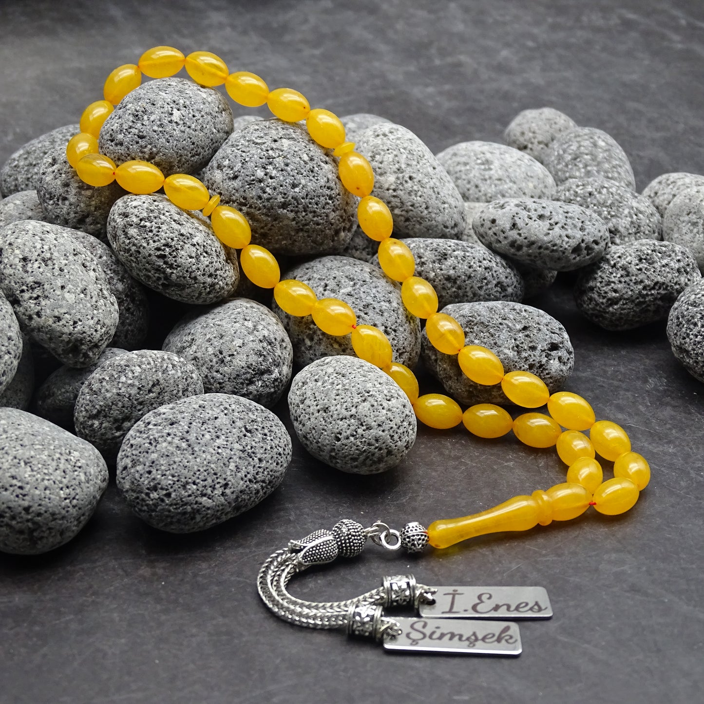 Kehribar Tesbih / Sikma Tesbih Kutulu İsim Yazılı