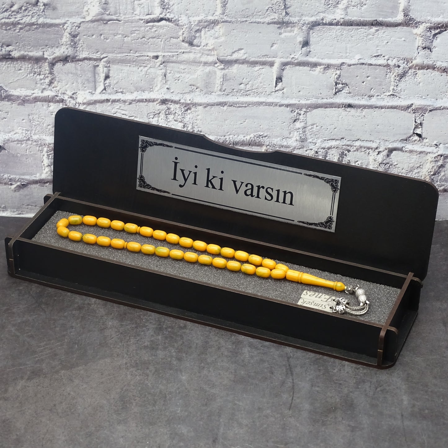 Kehribar Tesbih / Sikma Gebetskette Namen Gravur mit Box