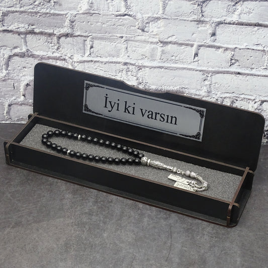 Kutulu Doğal Taştan Kişiye Özel Tesbih