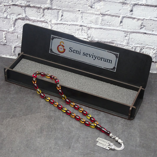 Kehribar Tesbih / Sikma Gebetskette Namen Gravur mit Box