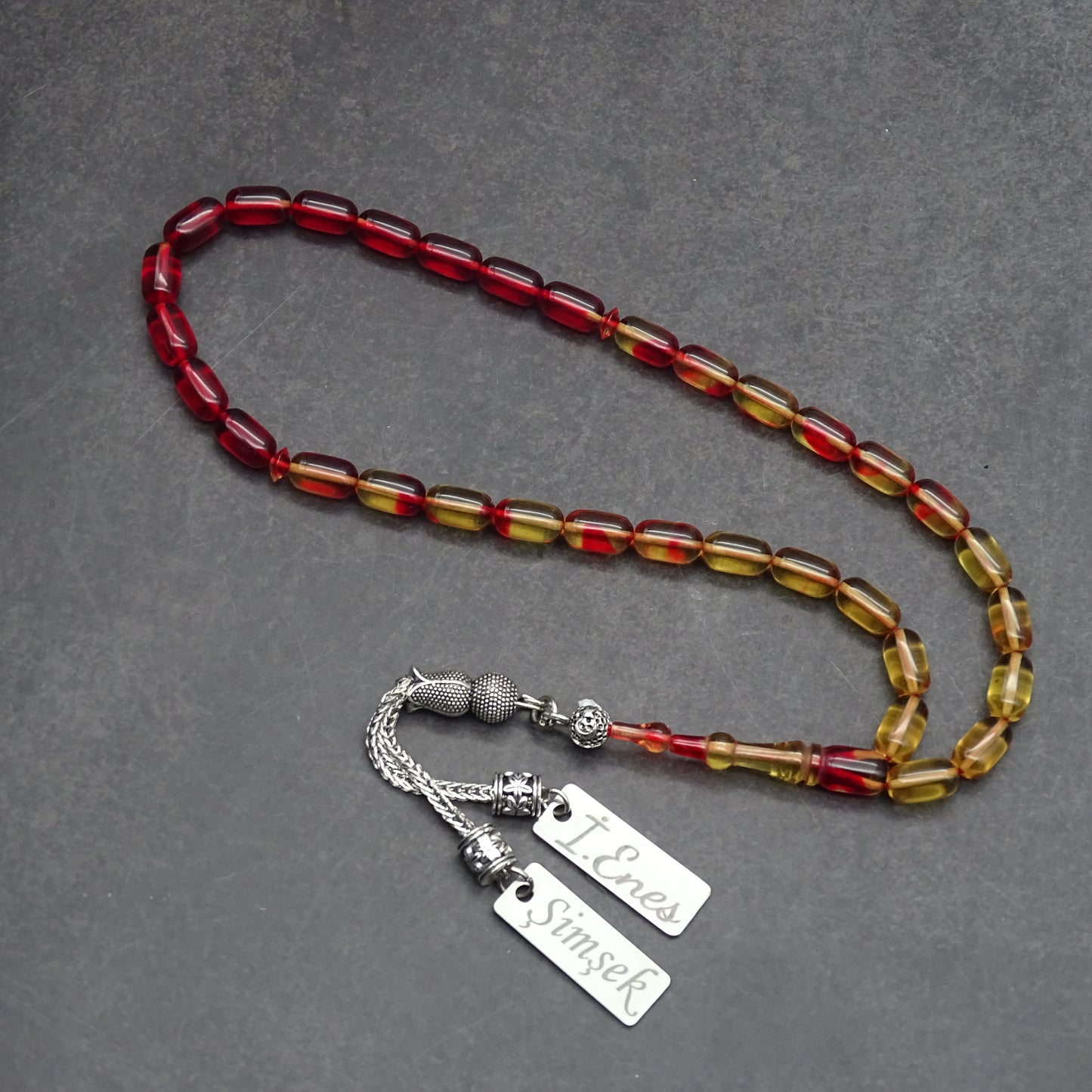 Kehribar Tesbih / Sikma Tesbih Kutulu İsim Yazılı