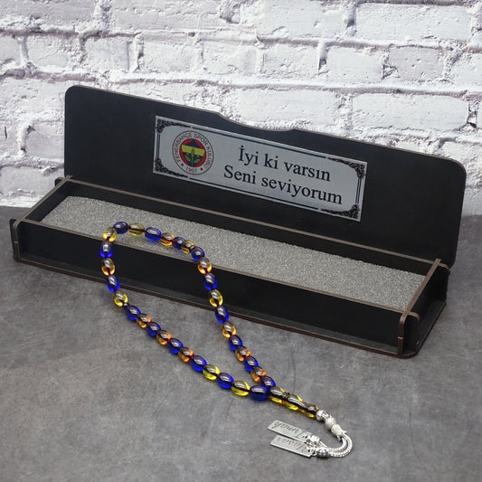 Kehribar Tesbih / Sikma Tesbih Kutulu İsim Yazılı