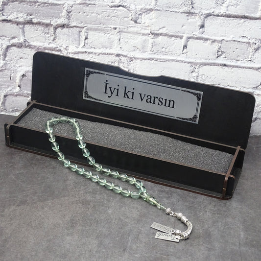 Kehribar Tesbih / Sikma Tesbih Kutulu İsim Yazılı