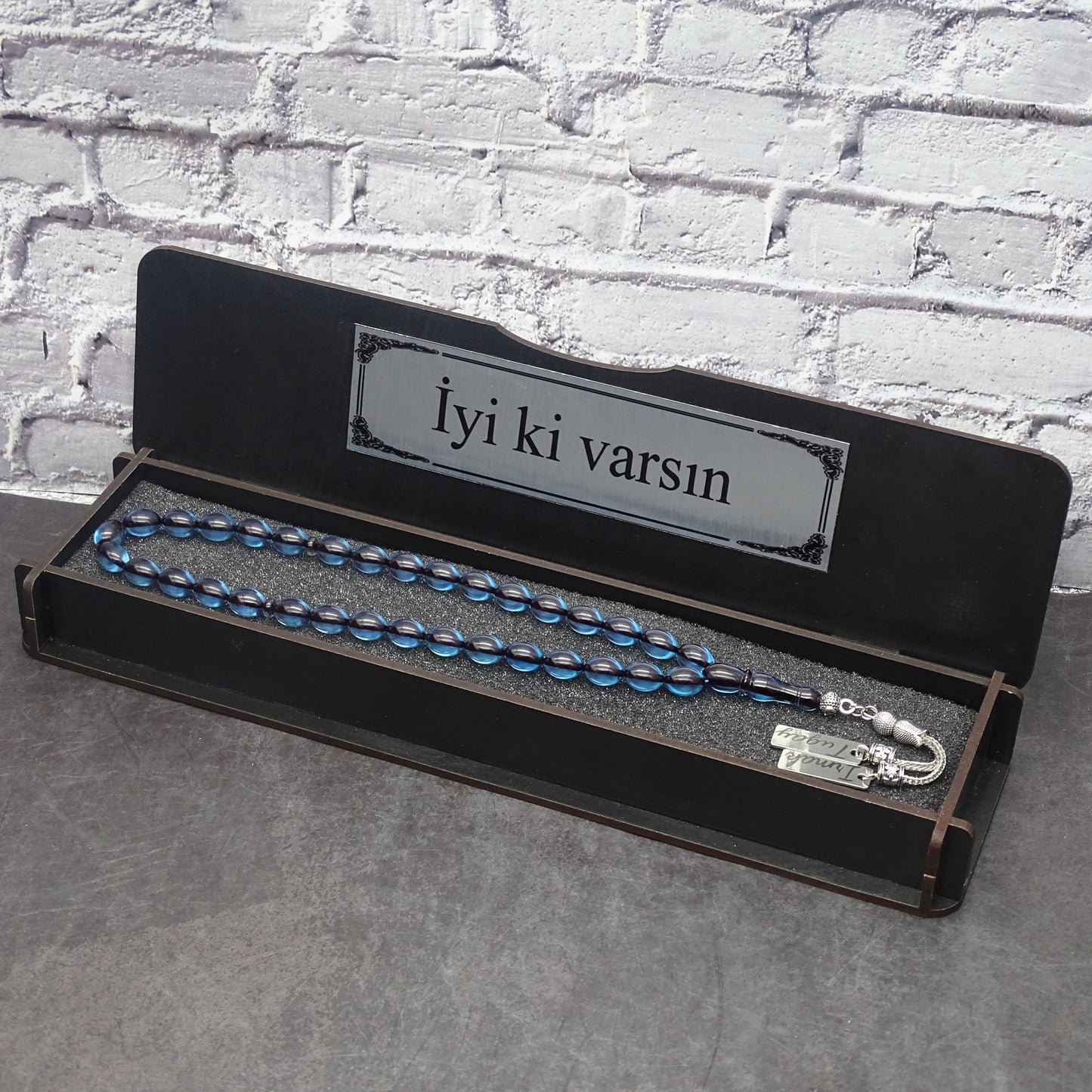 Kehribar Tesbih / Sikma Tesbih Kutulu İsim Yazılı