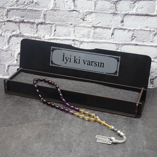 Kehribar Tesbih / Sikma Tesbih Kutulu İsim Yazılı