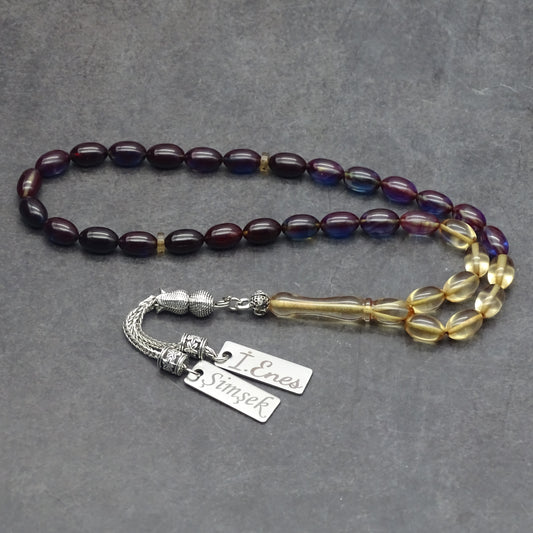 Kehribar Tesbih / Sikma Tesbih Kutulu İsim Yazılı