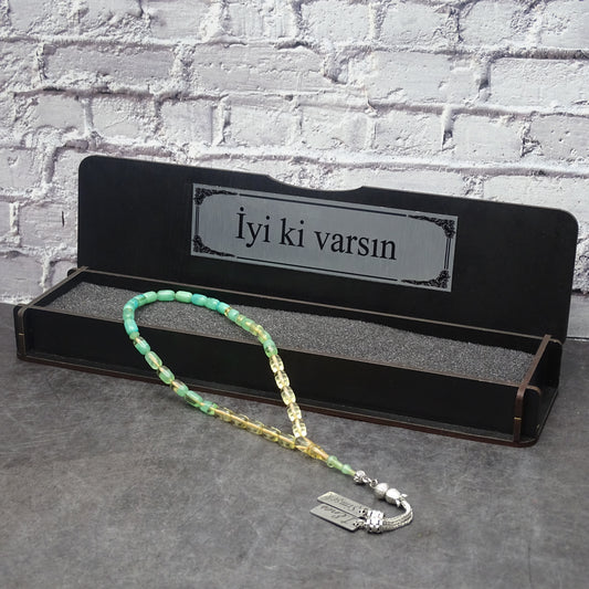 Kehribar Tesbih / Sikma Tesbih Kutulu İsim Yazılı