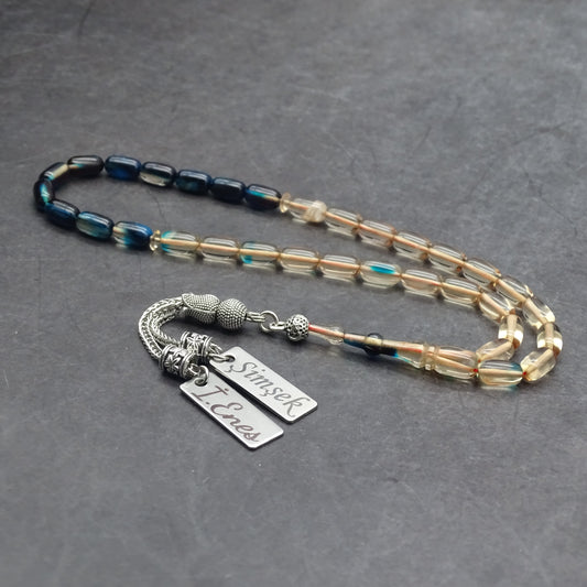 Kehribar Tesbih / Sikma Tesbih Kutulu İsim Yazılı