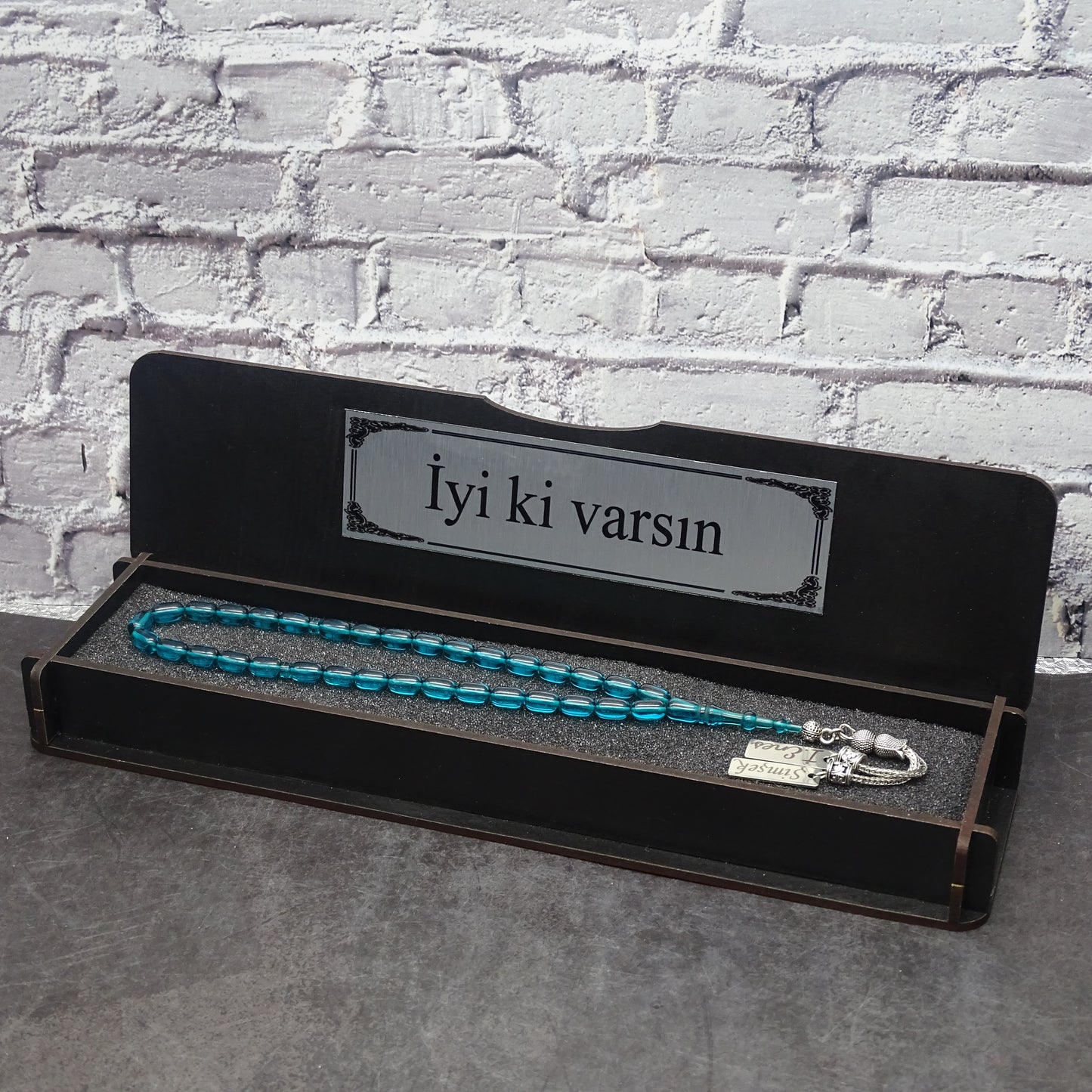 Kehribar Tesbih / Sikma Tesbih Kutulu İsim Yazılı