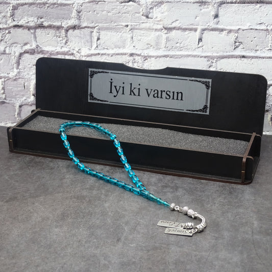 Kehribar Tesbih / Sikma Tesbih Kutulu İsim Yazılı