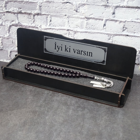 Kehribar Tesbih / Sikma Tesbih Kutulu İsim Yazılı