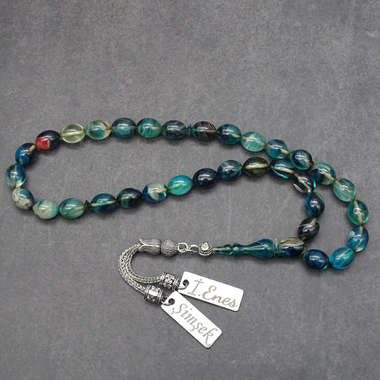 Kehribar Tesbih / Sikma Gebetskette Namen Gravur mit Box