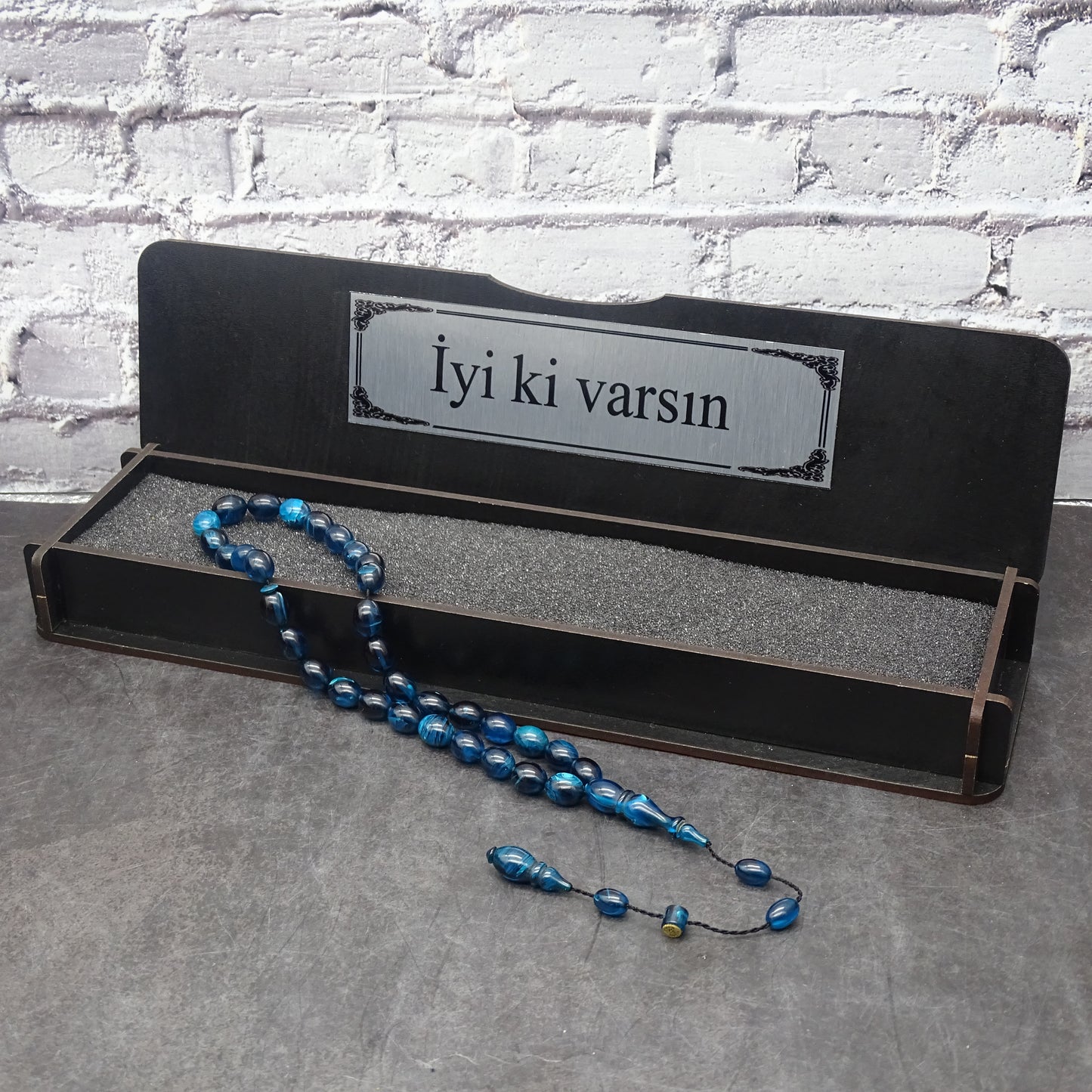 Kehribar Tesbih / Sikma Tesbih Kutulu İsim Yazılı