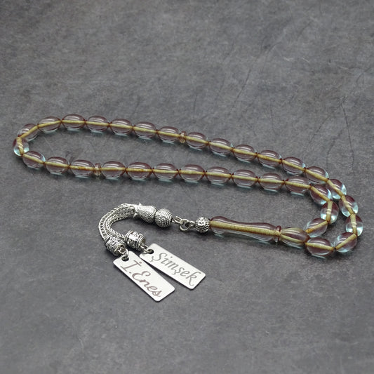 Kehribar Tesbih / Sikma Tesbih Kutulu İsim Yazılı