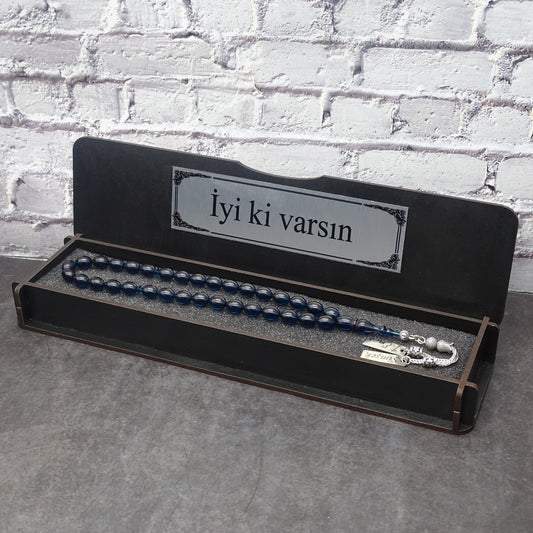 Kehribar Tesbih / Sikma Tesbih Kutulu İsim Yazılı