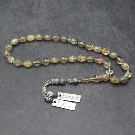 Kehribar Tesbih / Sikma Gebetskette Namen Gravur mit Box