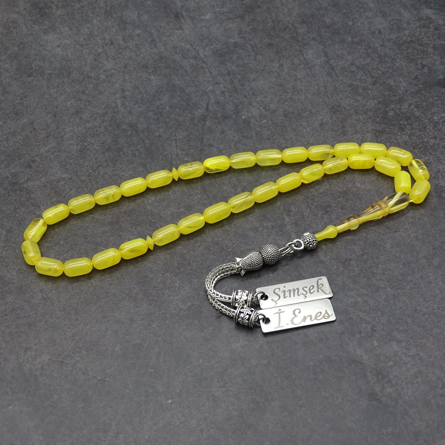 Kehribar Tesbih / Sikma Tesbih Kutulu İsim Yazılı