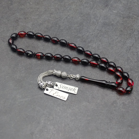 Kehribar Tesbih / Sikma Gebetskette Namen Gravur mit Box