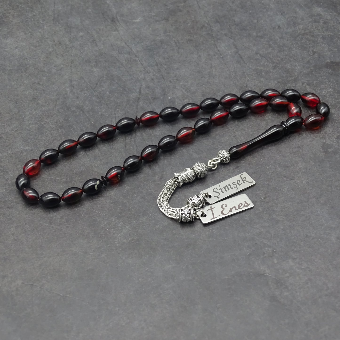 Kehribar Tesbih / Sikma Tesbih Kutulu İsim Yazılı