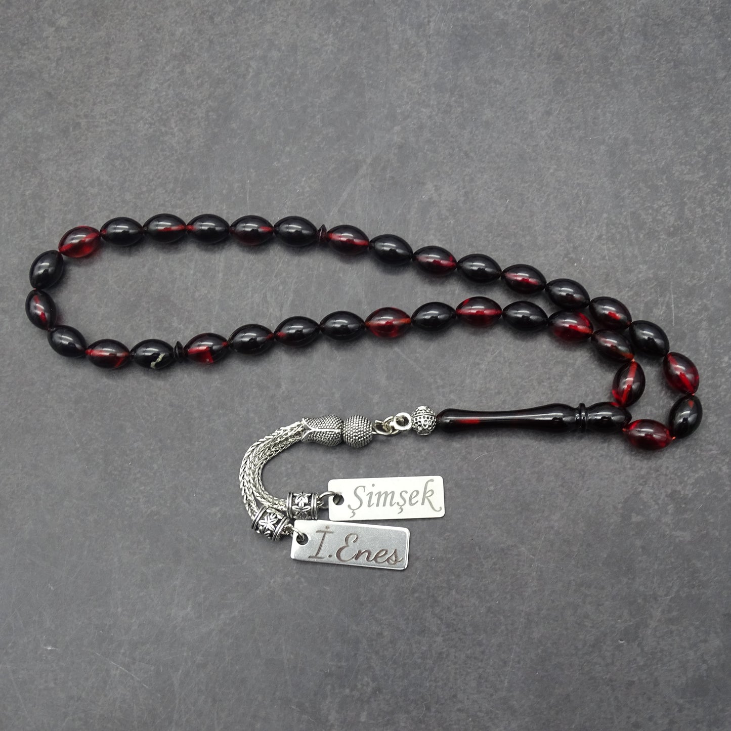 Kehribar Tesbih / Sikma Tesbih Kutulu İsim Yazılı