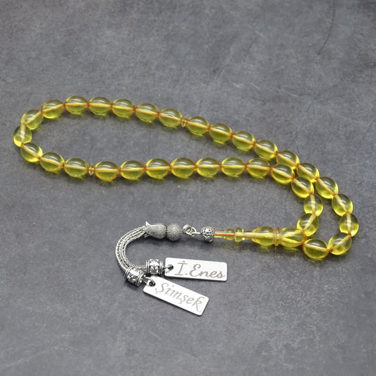 Kehribar Tesbih / Sikma Gebetskette Namen Gravur mit Box