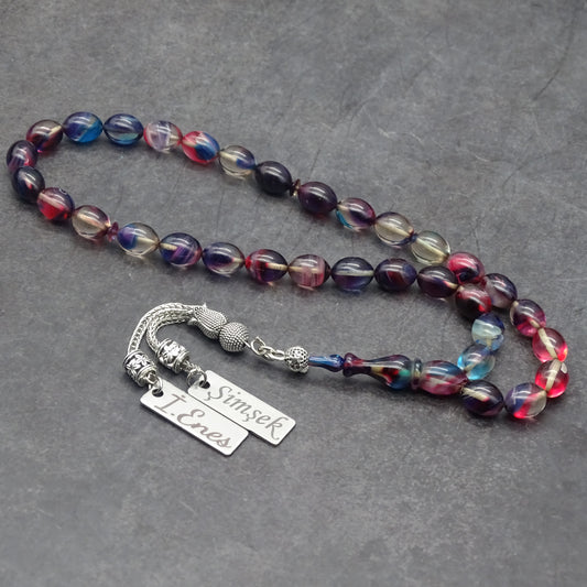 Kehribar Tesbih / Sikma Tesbih Kutulu İsim Yazılı