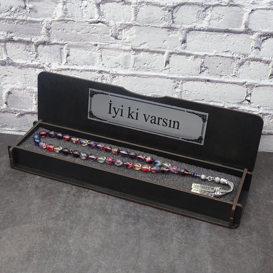 Kehribar Tesbih / Sikma Tesbih Kutulu İsim Yazılı