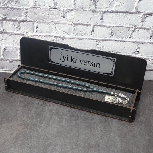 Kehribar Tesbih / Sikma Tesbih Kutulu İsim Yazılı