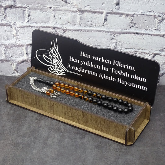Kehribar Tesbih / Sikma Gebetskette Namen Gravur mit Box