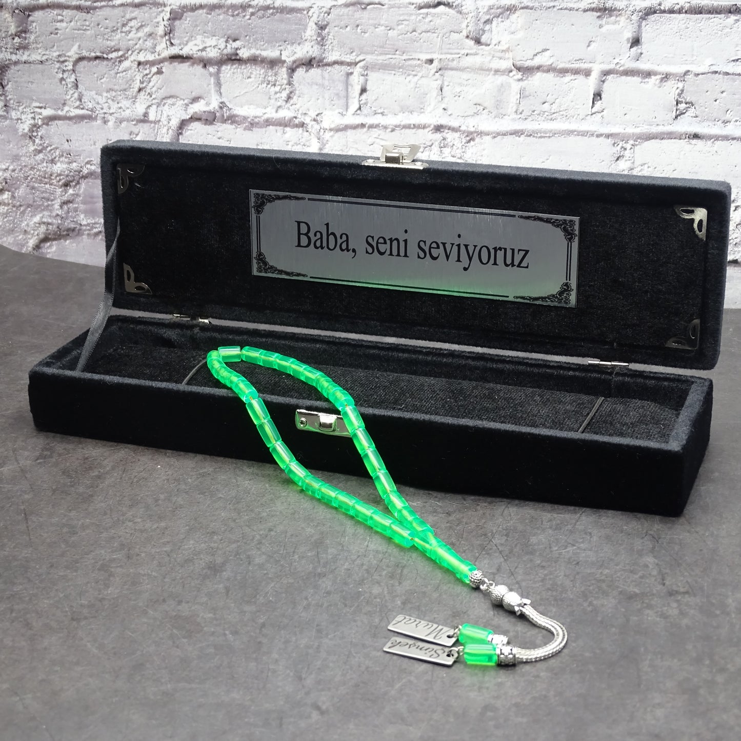 Kehribar Tesbih / Sikma Gebetskette Namen Gravur mit Box