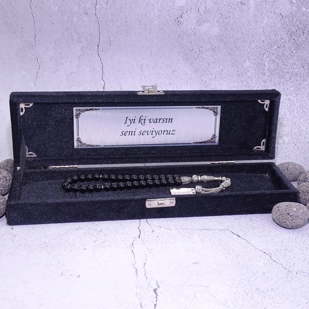 Kehribar Tesbih / Sikma Gebetskette Namen Gravur mit Box