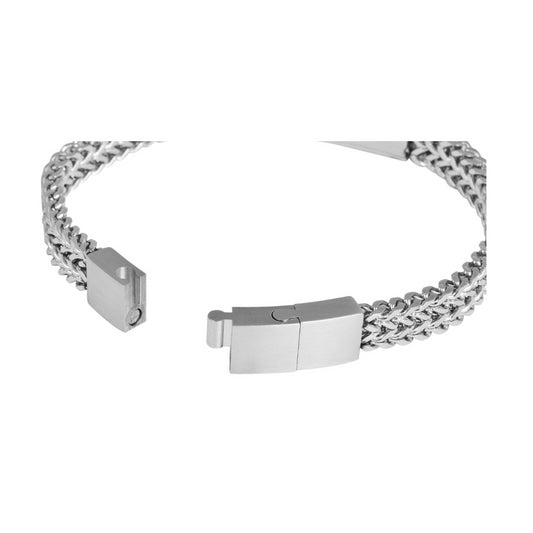 Panzerarmband mit Ident platte aus Edelstahl in Silberfarbig mit Gravur