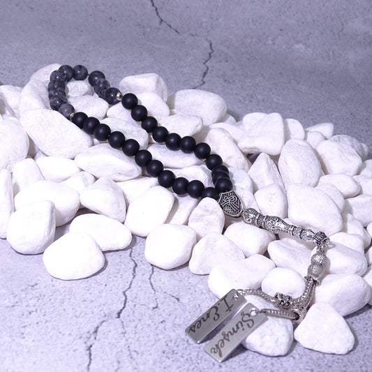 Tesbih / Gebetskette mit Namen Gravur aus Naturstein mit Box