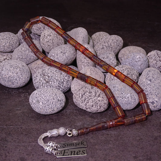 Kehribar Tesbih / Sikma Tesbih Kutulu İsim Yazılı