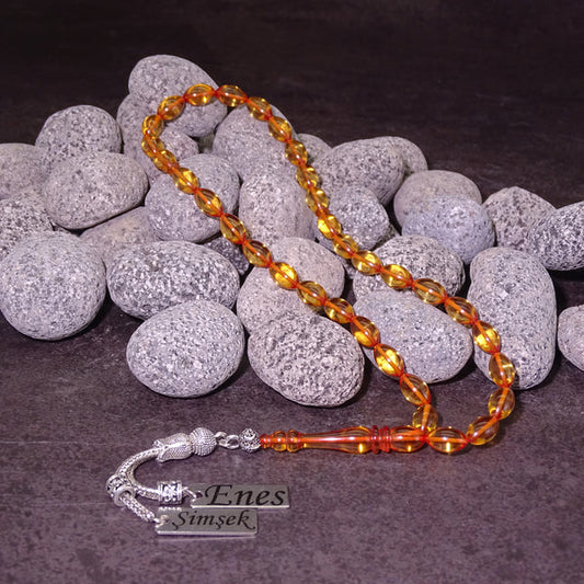 Kehribar Tesbih / Sikma Tesbih Kutulu İsim Yazılı