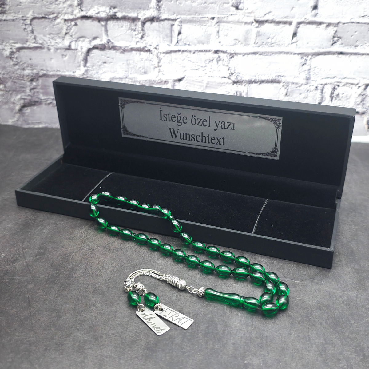 Kehribar Tesbih / Sikma Gebetskette Namen Gravur mit Box