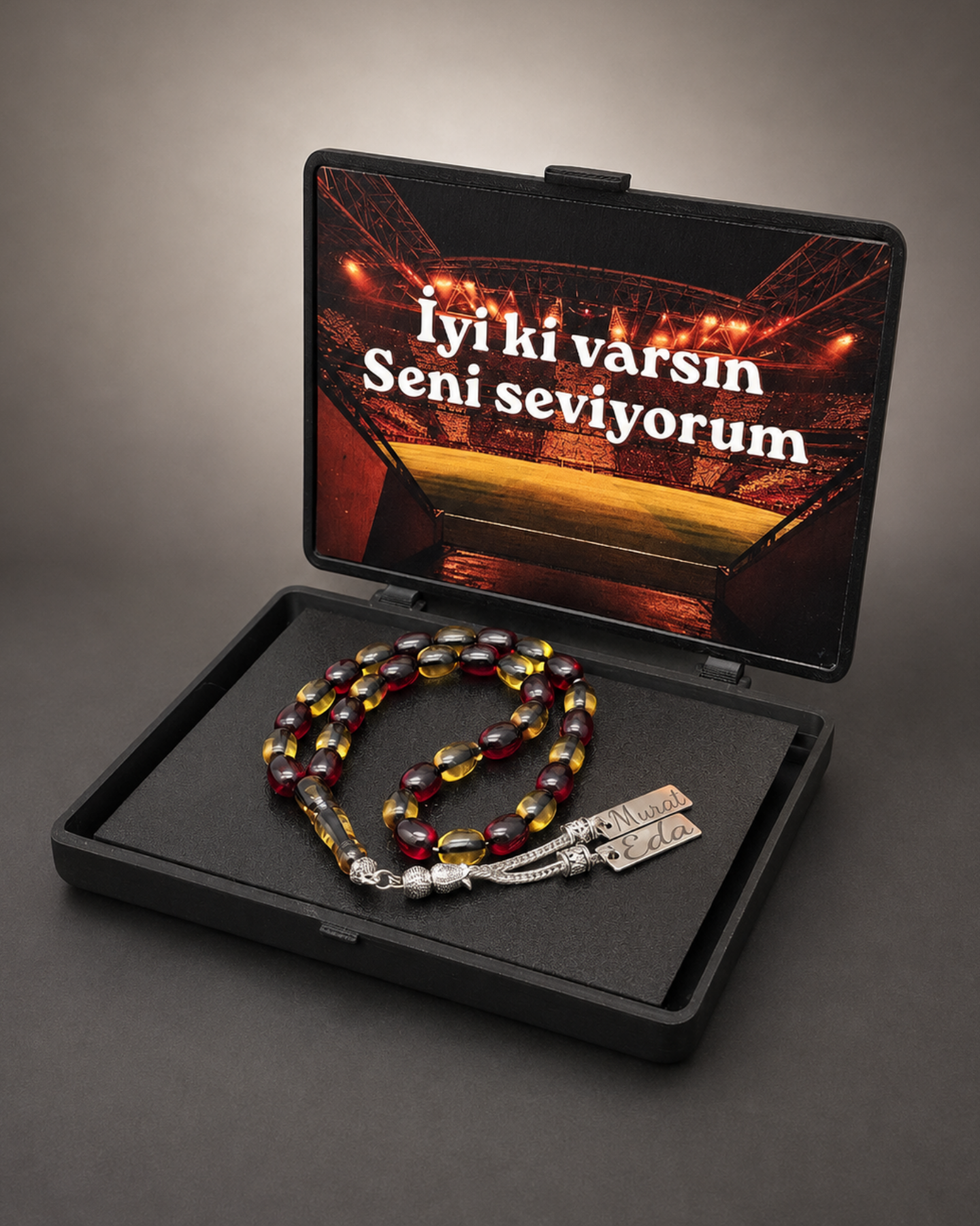 Kehribar Tesbih / Sikma Gebetskette Namen Gravur mit Box
