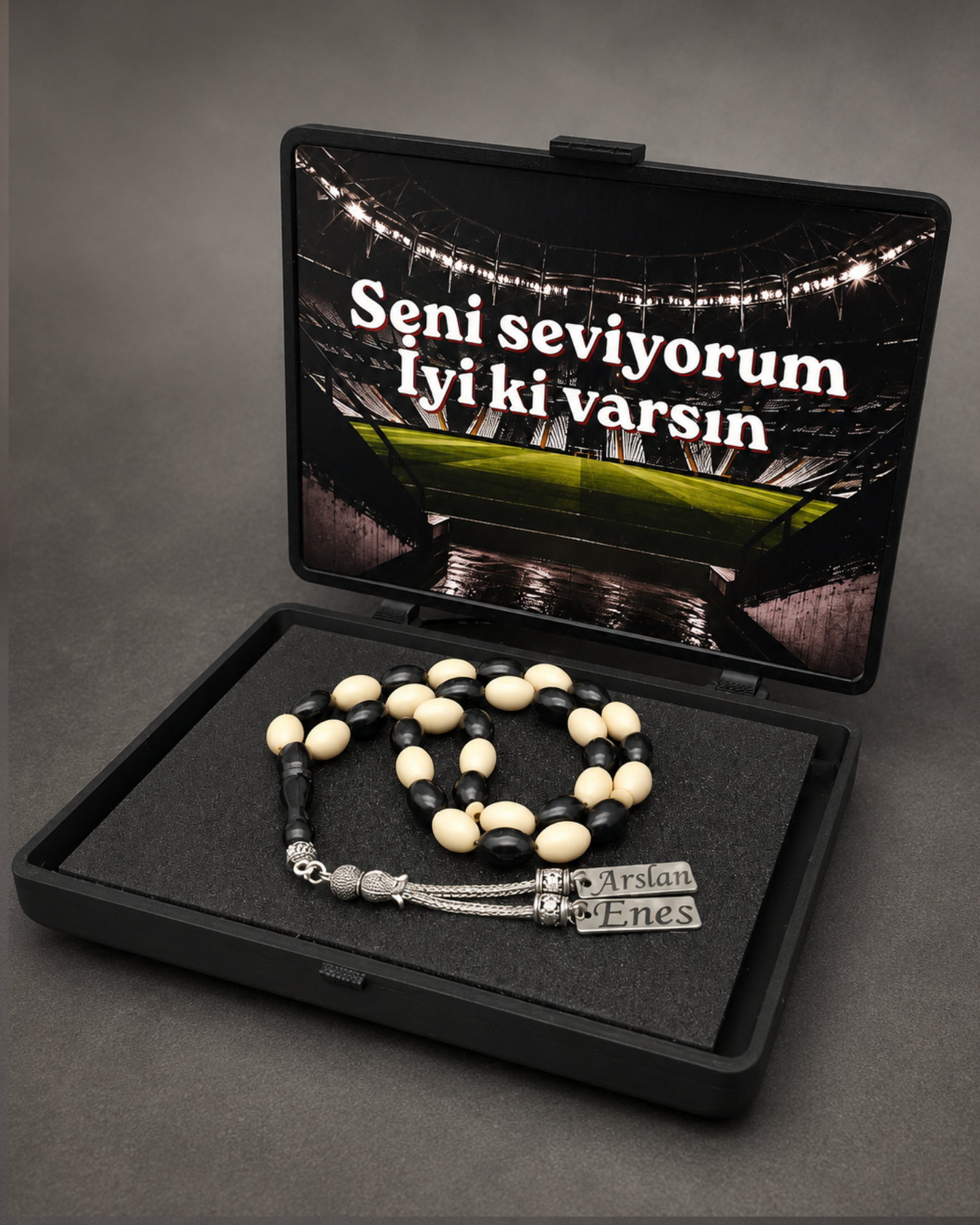 Kehribar Tesbih / Sikma Gebetskette Namen Gravur mit Box