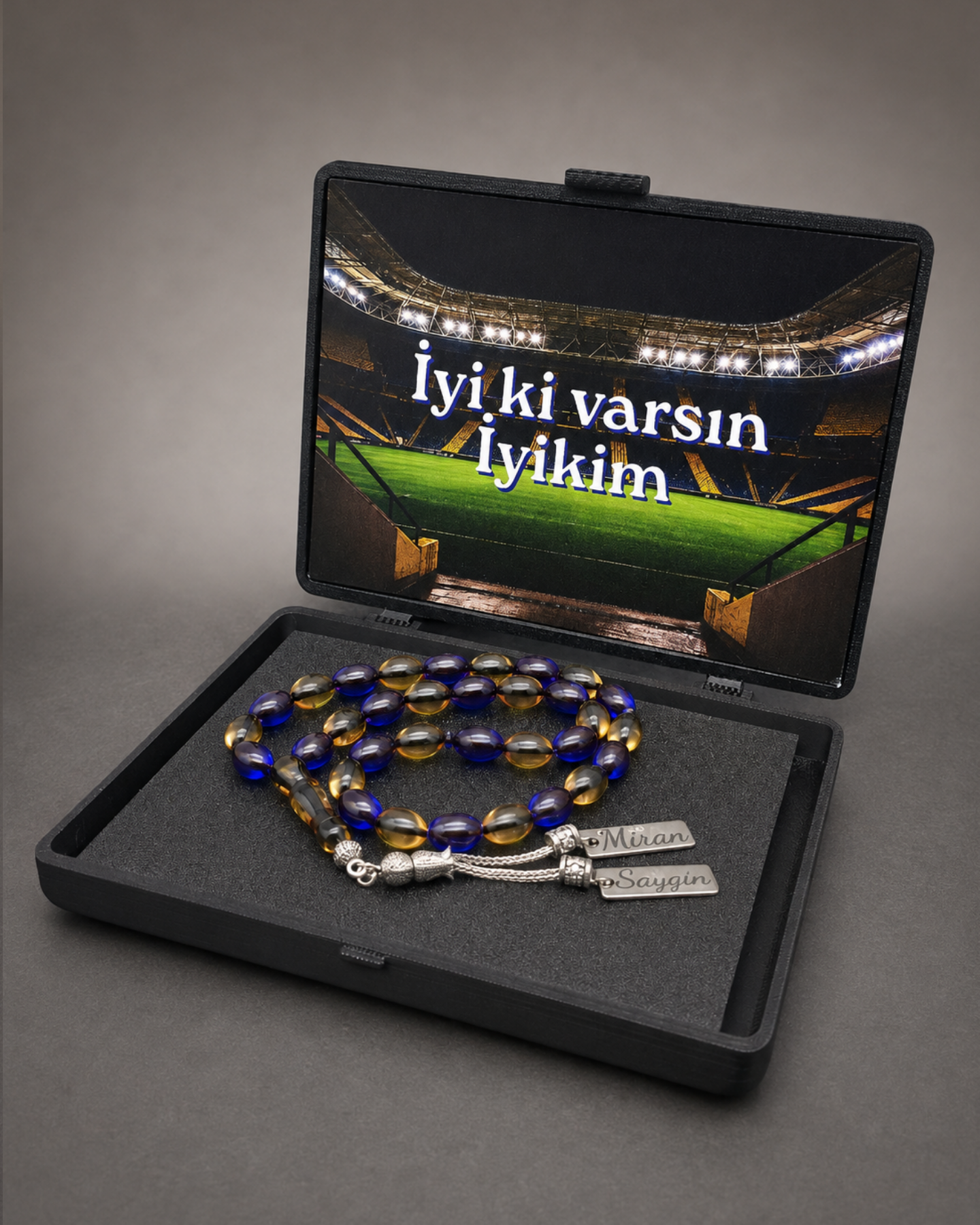 Kehribar Tesbih / Sikma Gebetskette Namen Gravur mit Box