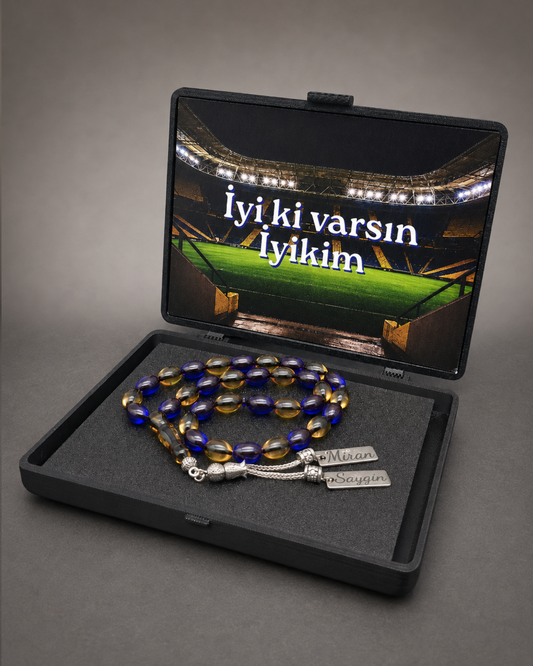Kehribar Tesbih / Sikma Gebetskette Namen Gravur mit Box