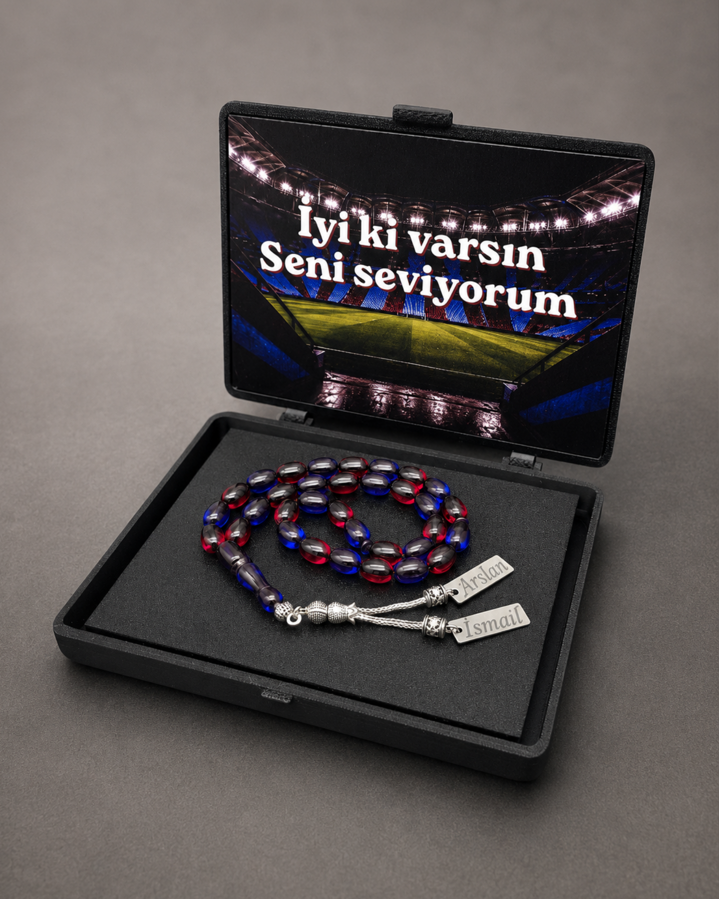 Kehribar Tesbih / Sikma Gebetskette Namen Gravur mit Box