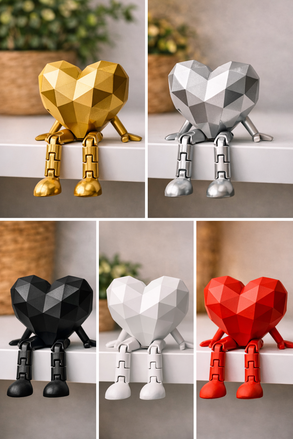 Sitzendes Herz – Dekorative Regalfigur mit beweglichen Beinen