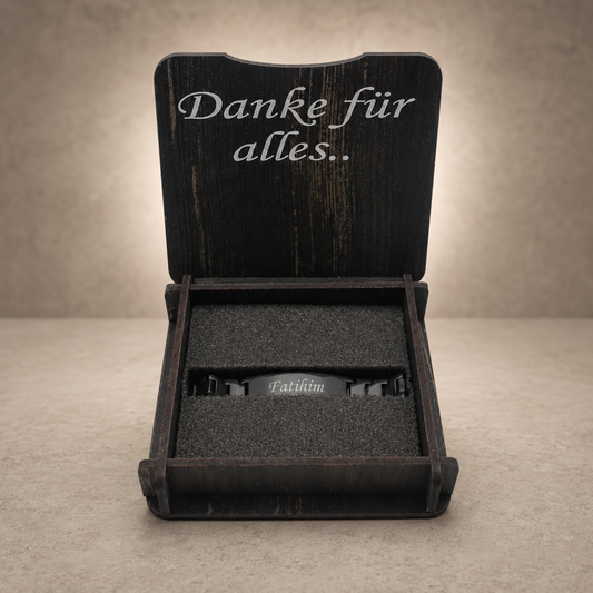 Gravur Armband Edelstahl mit Holz Box