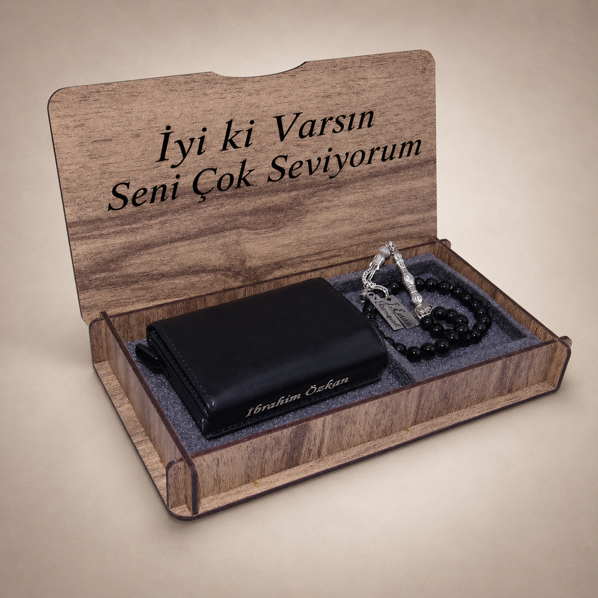 Persönliche Tesbih Geschenkset für Männer mit Gravur