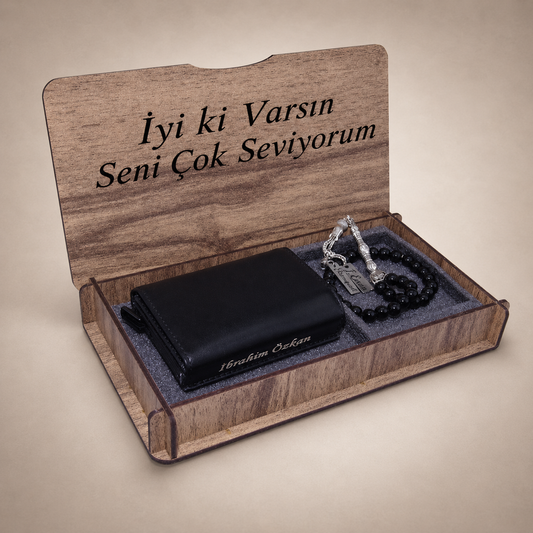 Persönliche Tesbih Geschenkset für Männer mit Gravur