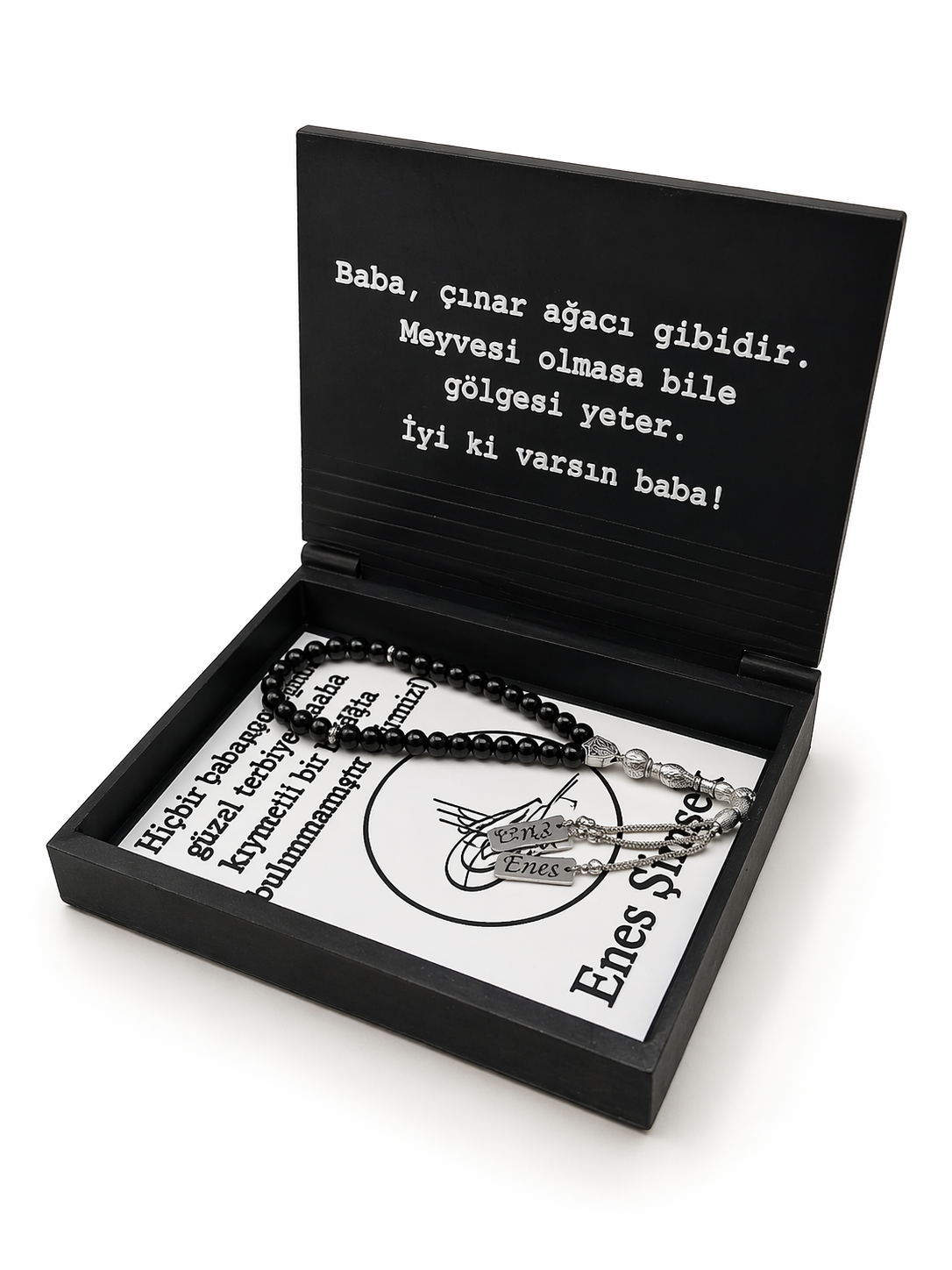 Babaya Özel Hat Sanatı İsimlik Dekoratif Süs Seti + Doğaltaş İsimli Tesbih
