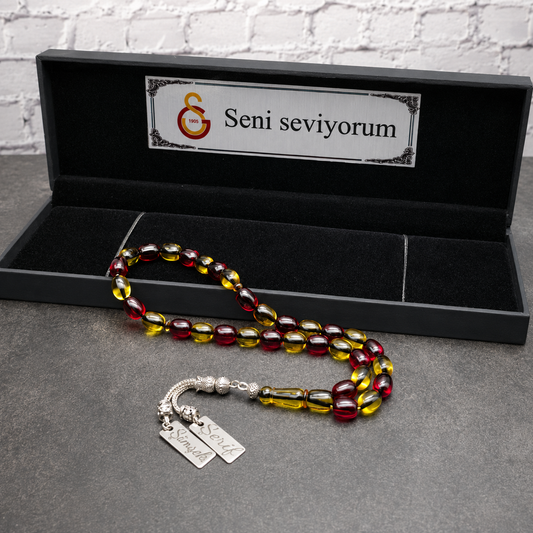 Kehribar Tesbih / Sikma Gebetskette Namen Gravur mit Box