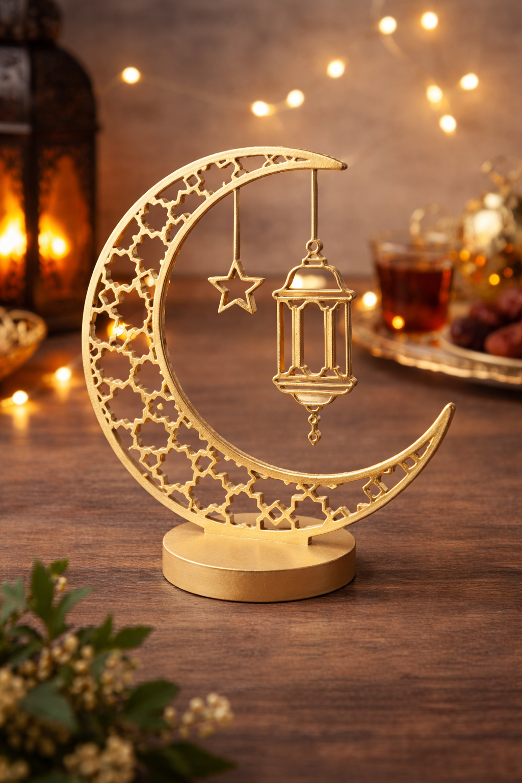 Ramadan Deko Set mit Halbmond schwarzem Tablett